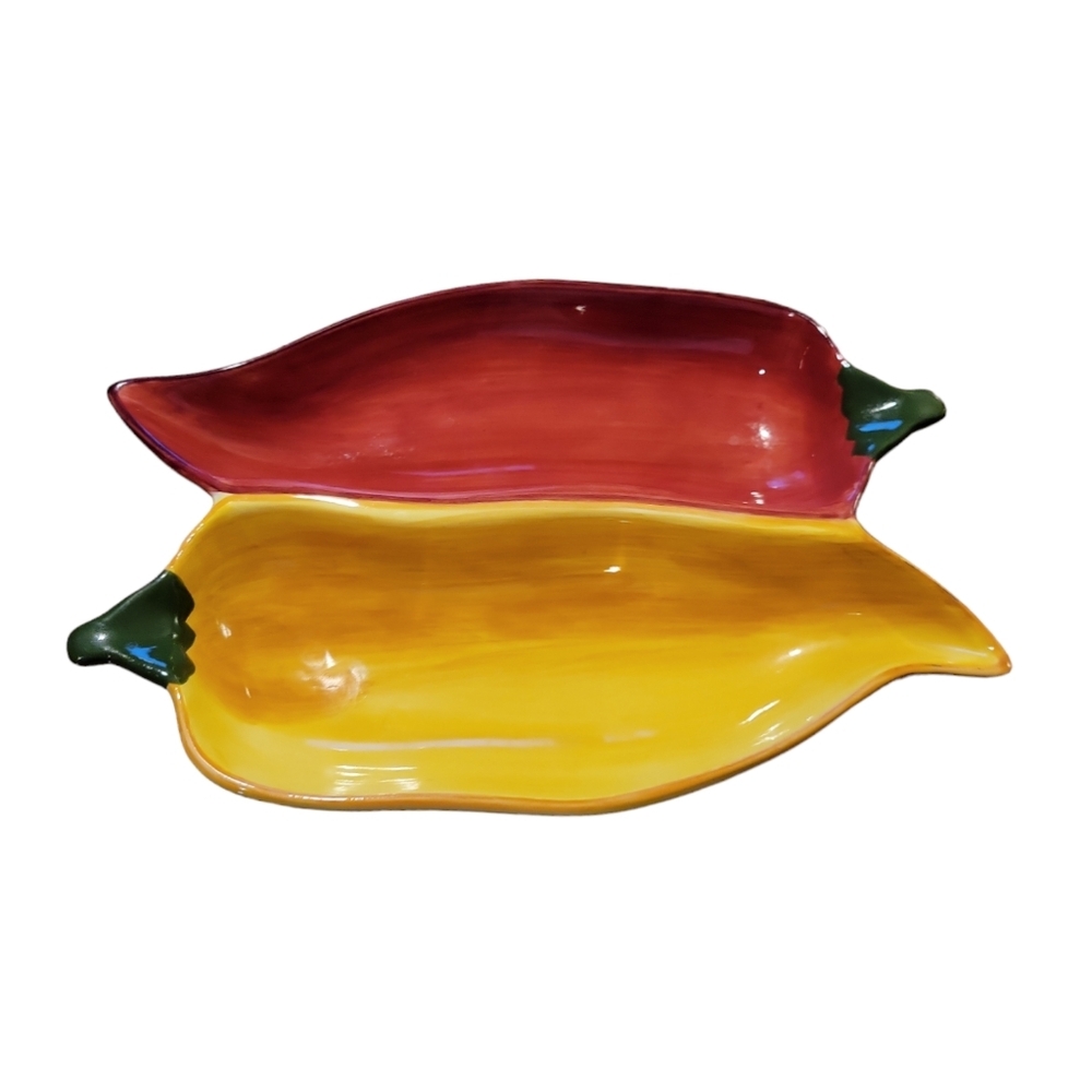Clay Art C.A. Chili Pepper Divided Salsa Dish Fiesta Taco Tuesday